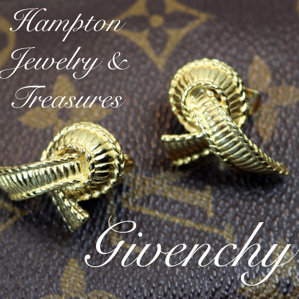 ⚜️ GIVENCHY PARIS NEW YORK "LOVE KNOT" GOLD PLATED BIJOUX PIERCED EARRINGS - Picture 11 of 16